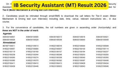 Intelligence Bureau Security Assistant (Motor Transport-455 Posts) Result 2026 Released, Download PDF