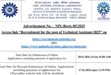 CSIR NPL Delhi Technical Assistant Recruitment 2026 Notification Released & Apply Online