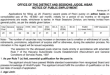 Hisar Court Peon Recruitment 2026 Notification and Offline Form