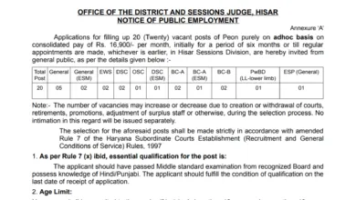 Hisar Court Peon Recruitment 2026 Notification and Offline Form