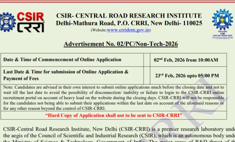 Delhi CSIR CRRI MTS, SA & JHT Recruitment 2026 Notification Released & Apply Online