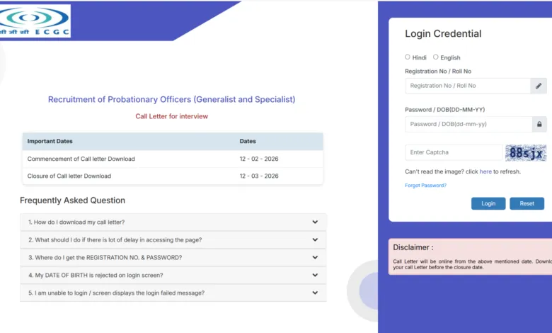 ECGC Probationary Officer (30 Posts) Admit Card 2026 Released, Download Now