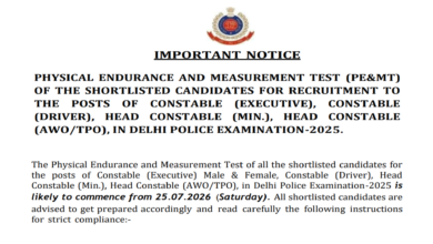 Delhi Police Head Constable (AWO/TPO-443 Posts) Exam Date & Admit Card 2025 Released, Check Now