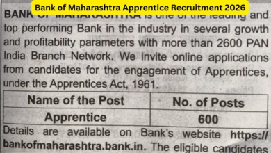 Bank of Maharashtra Apprentice Recruitment 2026 Notification Released for 600 Posts, Apply Online