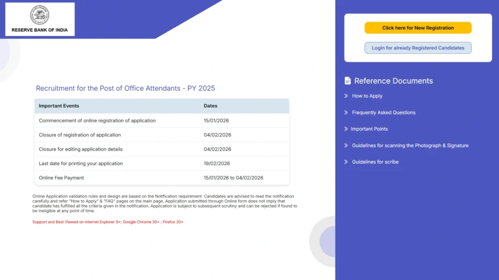 Reserve Bank of India (RBI) Office Attendant Recruitment 2026 Notification Released and Apply Online for 572 Posts