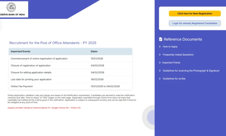 Reserve Bank of India (RBI) Office Attendant Recruitment 2026 Notification Released and Apply Online for 572 Posts