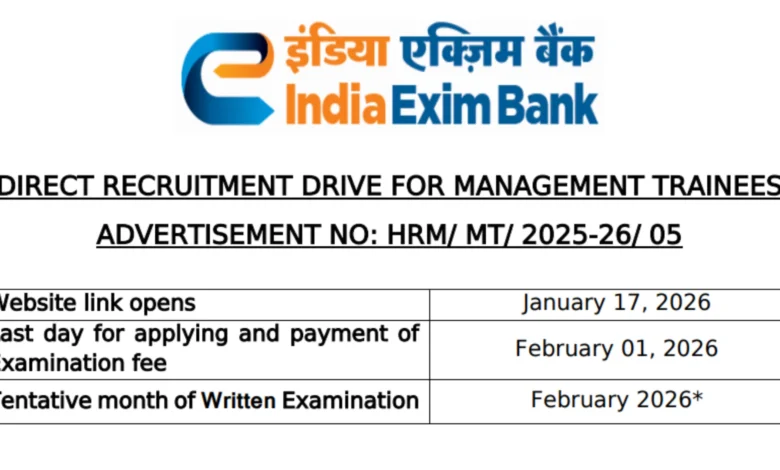 Exim Bank Management Trainee Recruitment 2026 Notification Released & Apply Online