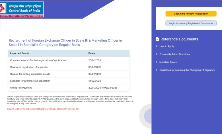 Central Bank of India Recruitment 2026 Apply Online for 350 Marketing & Foreign Exchange Officer Posts