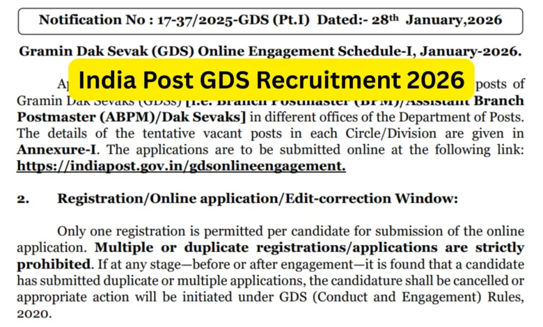 India Post GDS Recruitment 2026 Notification Released & Apply Online for 28000+ Posts