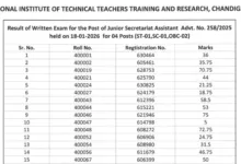 NITTTR Chandigarh Non Teaching (16 Various Posts) Result 2026 Released, Download PDF
