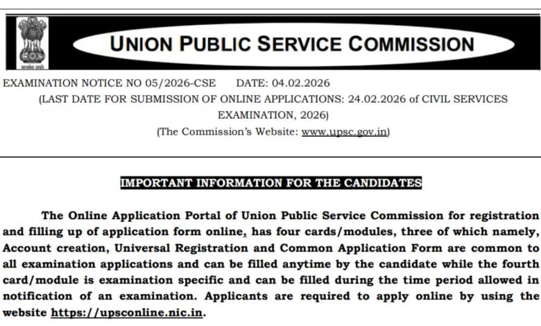 UPSC Civil Service Exam 2026 Notification Released & Apply Online for 933 Posts