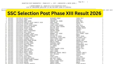 SSC Selection Post Phase XIII Result 2026 Released, Download PDF