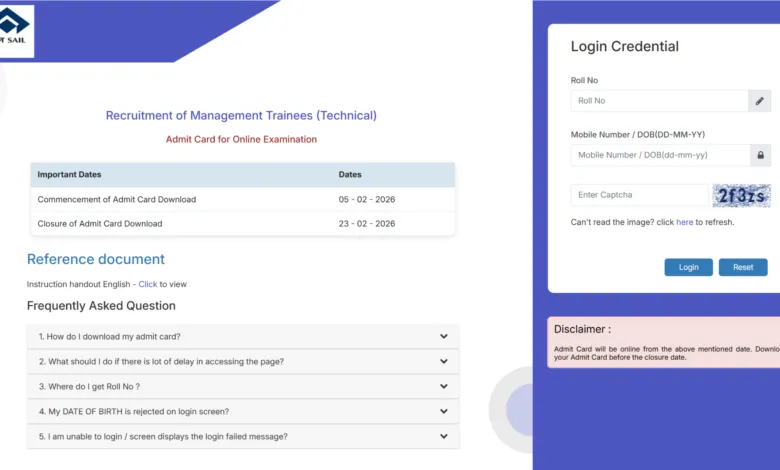 SAIL Management Trainee (124 Posts) Exam Date & Admit Card 2026 Released, Check Now