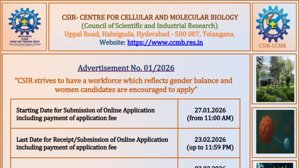 CSIR-CCMB Recruitment 2026 Apply Online for Technician & Officer Posts