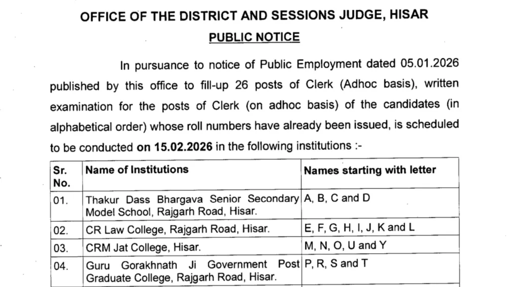 Hisar Court Clerk & Stenographer Exam Date & Admit Card 2026 Released, Check Now