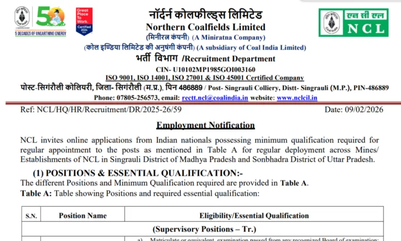 NCL Assistant Foreman Recruitment 2026 Notification Released & Apply Online for 270 Posts