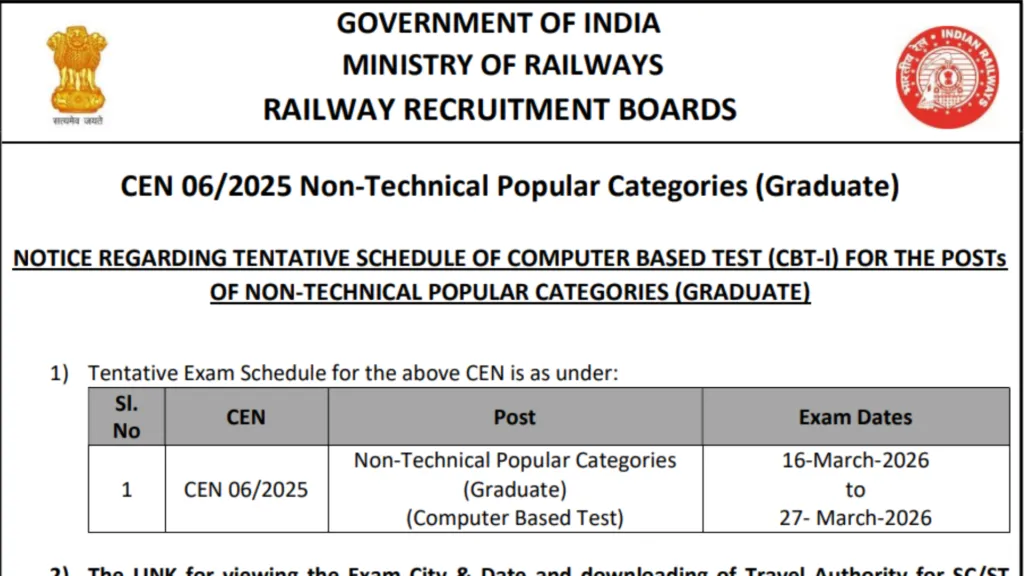 Railway RRB NTPC Graduate Level (5810 Posts) Exam Date & Admit Card 2026 Released, Check Now