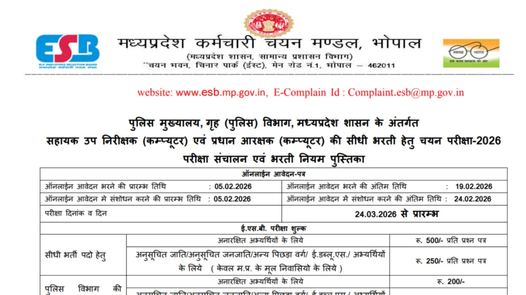 MP Police HC & ASI Recruitment 2026 Notification Released and Apply Online