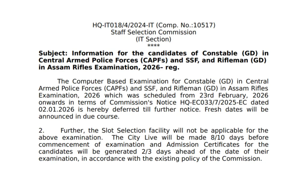 SSC GD Constable (25487 Posts) Exam Date & Admit Card 2026 Released, Check Now
