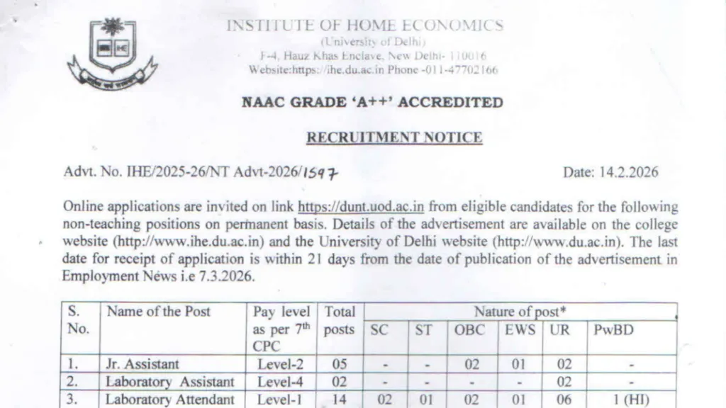Delhi IHE DU Non Teaching Recruitment 2026 Notification and Online Form