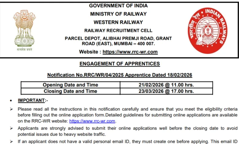 Railway RRC WR Apprentice Recruitment 2026 Notification Released & Apply Online for 5349 Posts