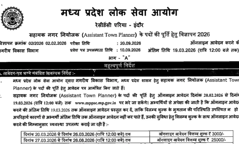 MPPSC Assistant Town Planner Recruitment 2026 Notification Released & Apply Online