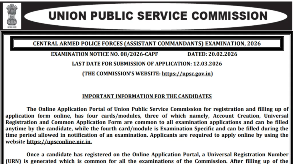 UPSC CAPF Assistant Commandant (AC) Recruitment 2026 Notification Released & Apply Online for 349 Posts