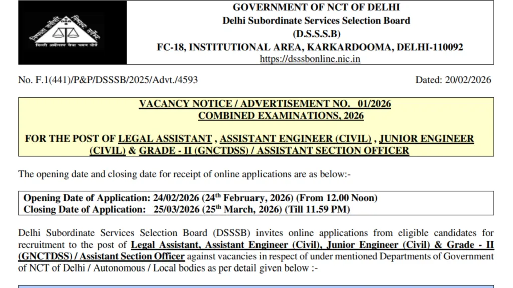 DSSSB Recruitment 2026 Notification Released & Apply Online for 911 Posts