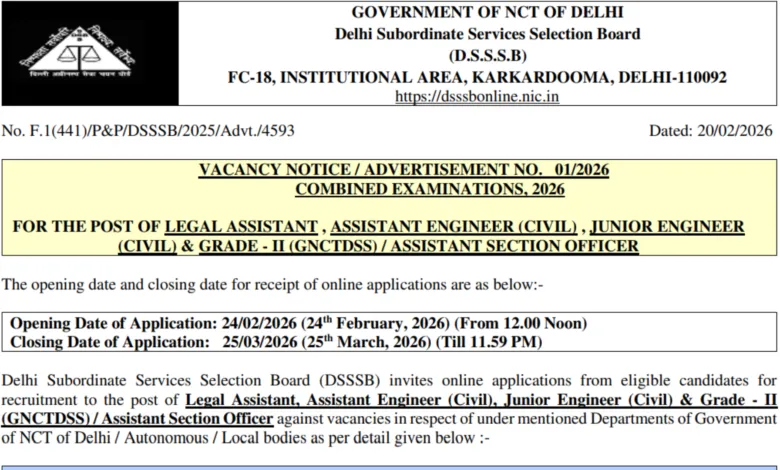 DSSSB Recruitment 2026 Notification Released & Apply Online for 911 Posts