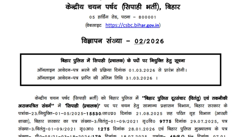 Bihar Police Constable (Operator) Recruitment 2026 Notification Released for 993 Posts, Apply Online