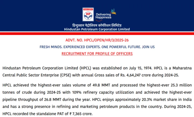 HPCL Junior Executive, Engineer & Officer Recruitment 2026 Notification Released and Apply Online for 730 Posts
