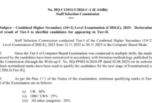 SSC CHSL (3131 Posts) Result 2026 Released, Download PDF