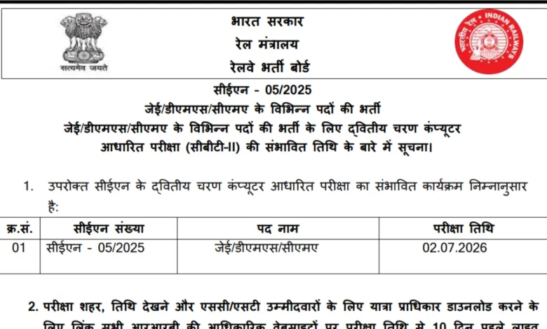 Railway RRB Junior Engineer (JE-2585 Posts) Exam Date & Admit Card 2026 Released, Check Now