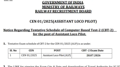 Railway RRB CEN 01/2025 Assistant Loco Pilot (10970 Posts) Exam Date & Admit Card 2025 Released, Check Now