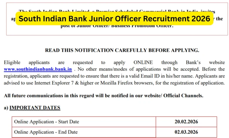 South Indian Bank (SIB) Junior Officer Recruitment 2026 Notification Released & Apply Online