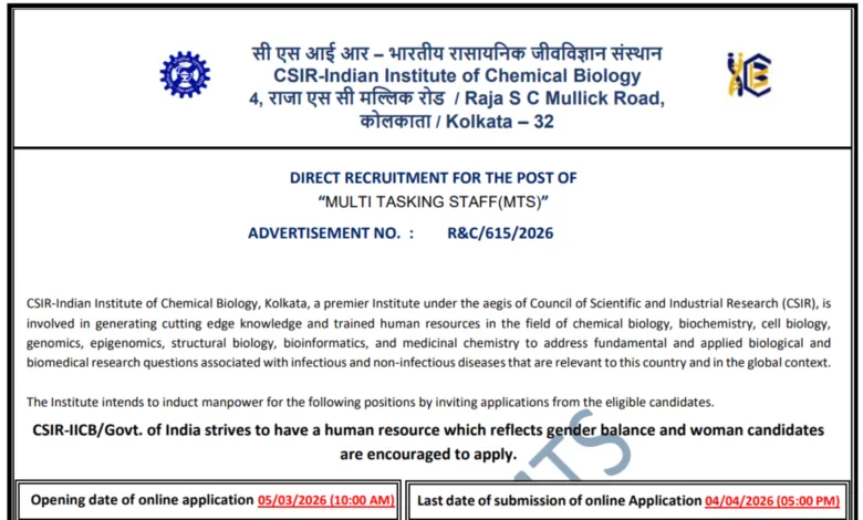 CSIR IICB Multi Tasking Staff (MTS) Recruitment 2026 Notification Released & Apply Online