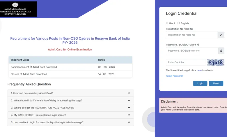 RBI Non-CSG Various Post Admit Card 2026 Released, Download Now