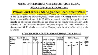 Palwal Court Clerk & Stenographer Recruitment 2026 Notification and Offline Form
