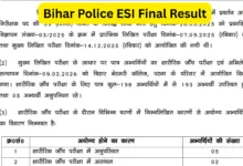 BPSSC Bihar Police Enforcement Sub Inspector (ESI) Exam Result 2025 Released, Check Now