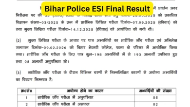 BPSSC Bihar Police Enforcement Sub Inspector (ESI) Exam Result 2025 Released, Check Now