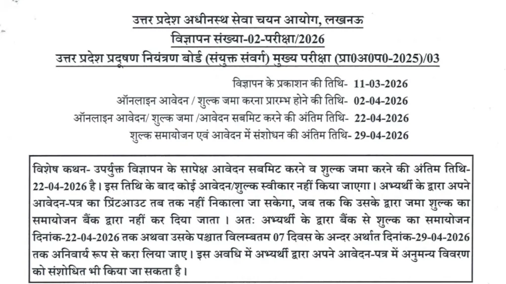 UPSSSC Pollution Control Board Recruitment 2026 Notification Released for 115 Various Posts, Apply Online