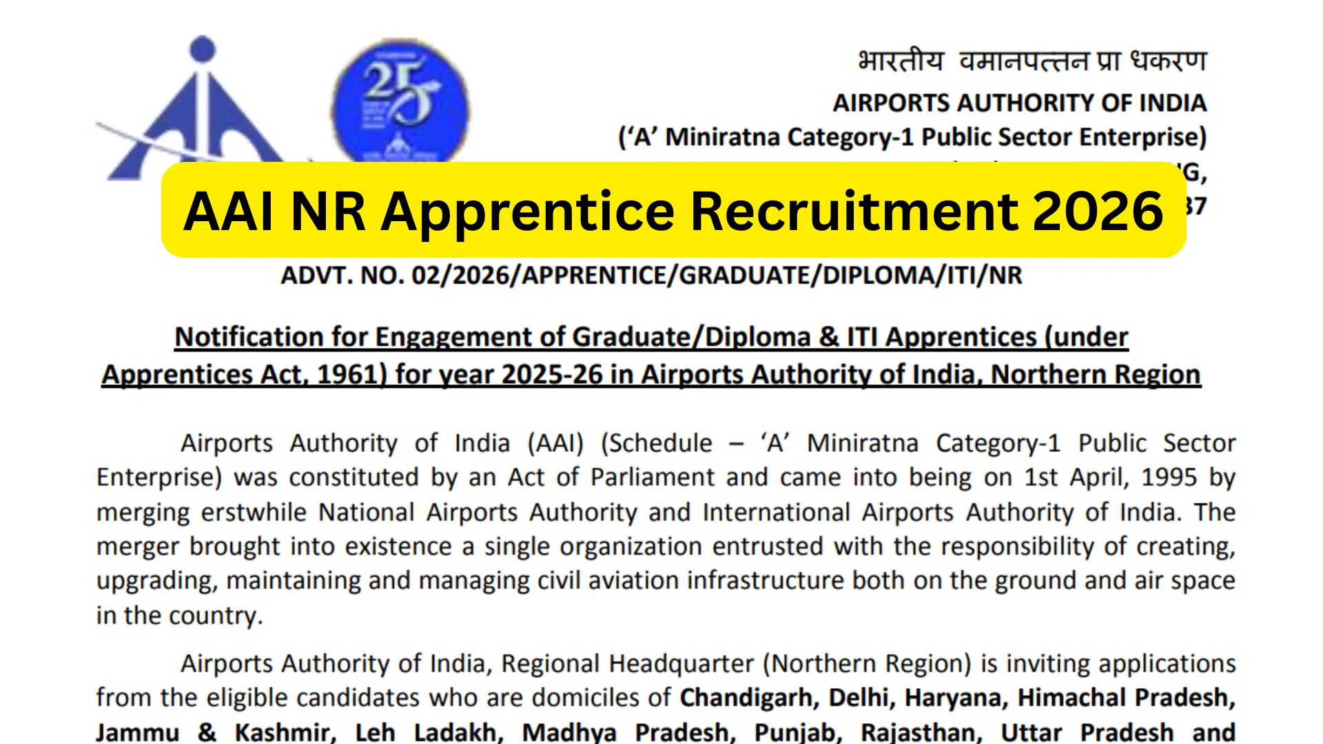 AAI NR Apprentice Recruitment 2026 Notification Released & Apply Online ...
