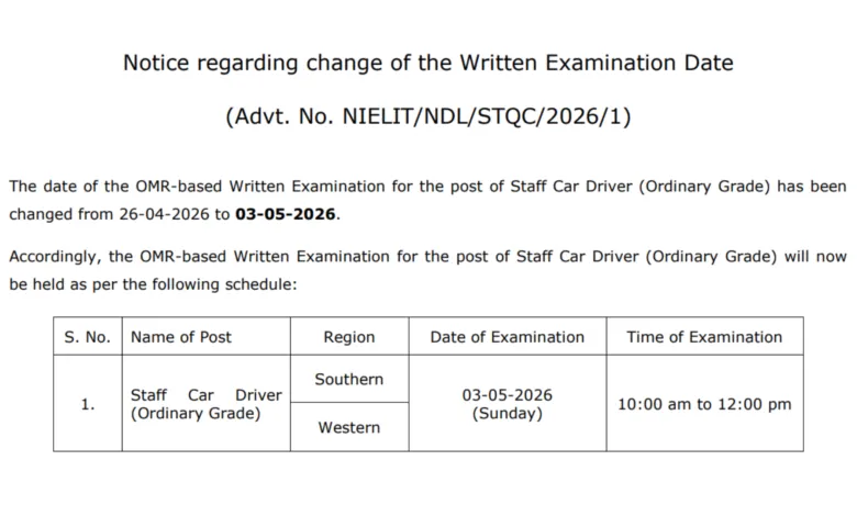 NIELIT Delhi Staff Car Driver Exam Date & Admit Card 2026 Released, Check Now