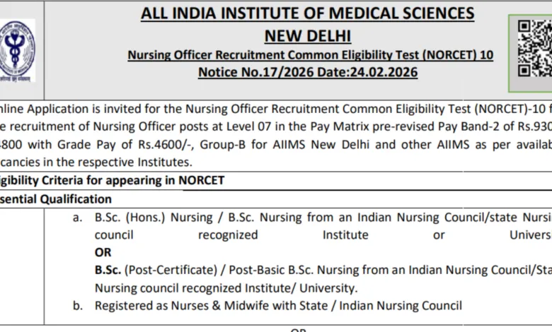 AIIMS NORCET 10th (Nursing Officer) Recruitment 2026 Notification Released & Apply Online for 2551 Posts