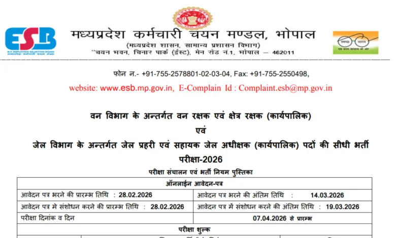 MPESB Forest Guard, Jail Prahari, Field Guard & AJS Recruitment 2026 Notification Released for 1679 Posts, Apply Online