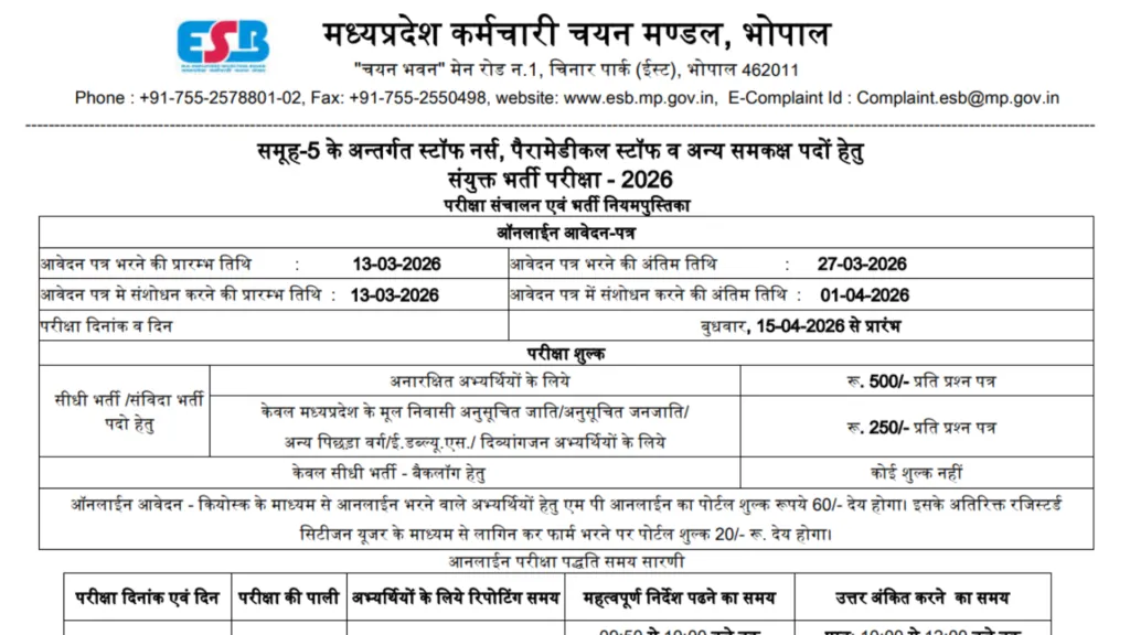 MPESB Group-5 Recruitment 2026 Notification Released for 291 Various Posts, Apply Online