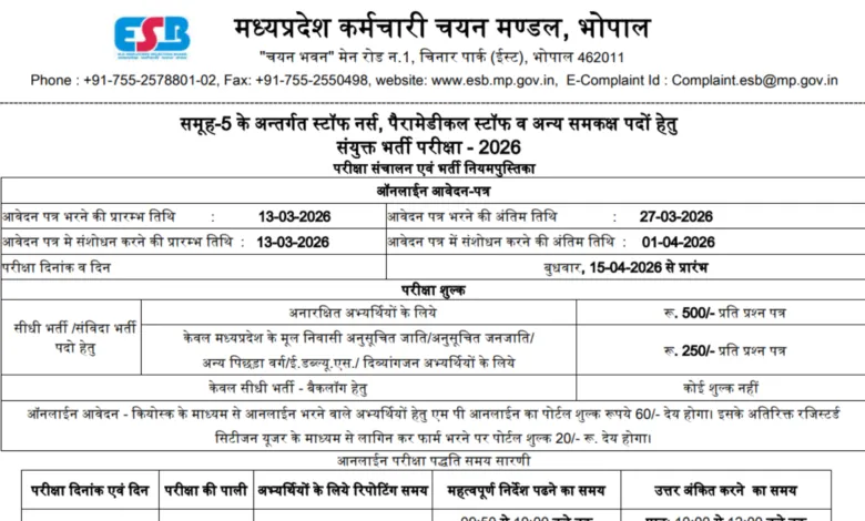 MPESB Group-5 Recruitment 2026 Notification Released for 291 Various Posts, Apply Online