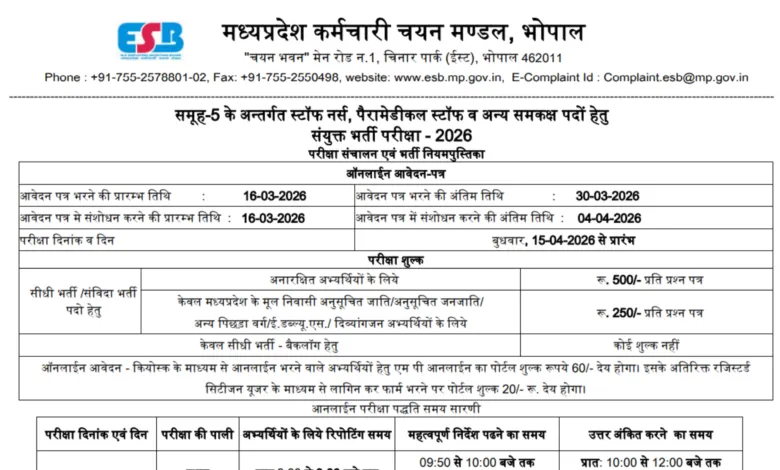 MPESB Group-5 Recruitment 2026 Notification Released for 291 Various Posts, Apply Online