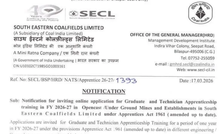 SECL Apprentice Recruitment 2026 Notification Released & Apply Online for 1600 Graduate & Technician Posts