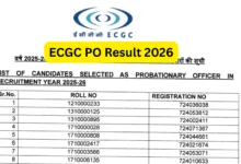 ECGC Probationary Officer (30 Posts) Result 2026 Released, Download PDF